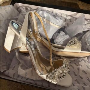 Elegant White Badgley Mischka Embellished Heels